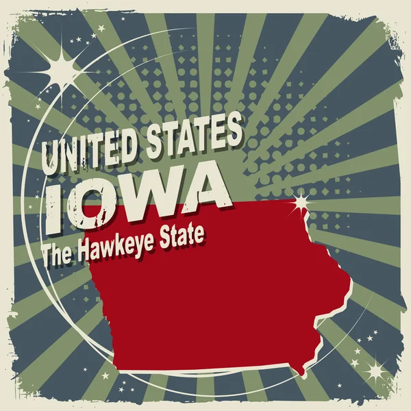 Etichetta astratta con nome e mappa di Iowa — Vettoriale Stock