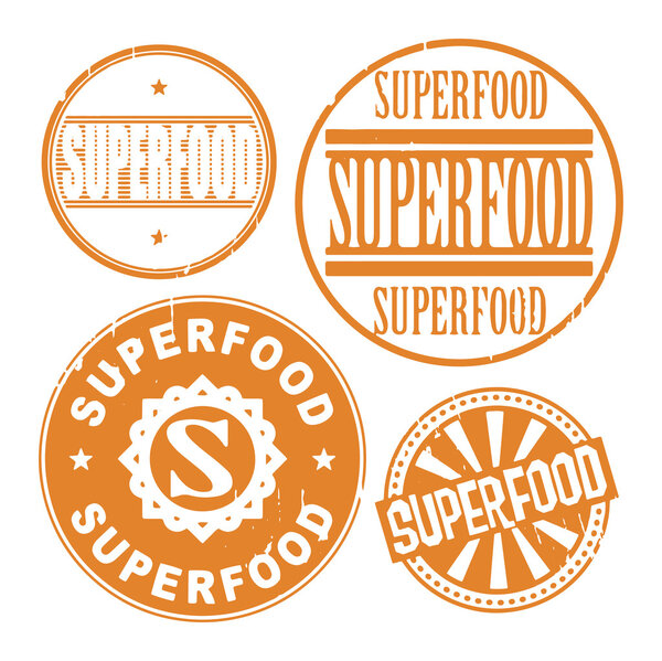 Grunge rubber stamp set with the text Super food