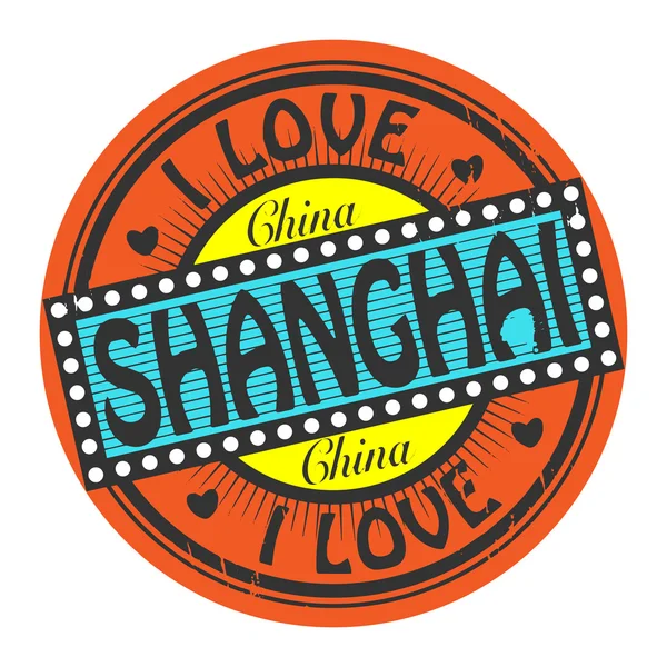 Grunge sello de color con texto Me encanta Shanghai dentro — Archivo Imágenes Vectoriales