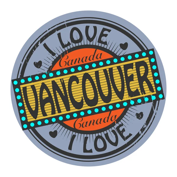 Grunge timbre couleur avec texte I Love Vancouver inside — Image vectorielle