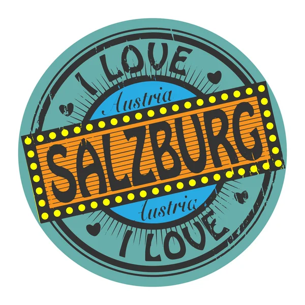 Grunge color stamp with text I Love Salzburg inside — Stock Vector