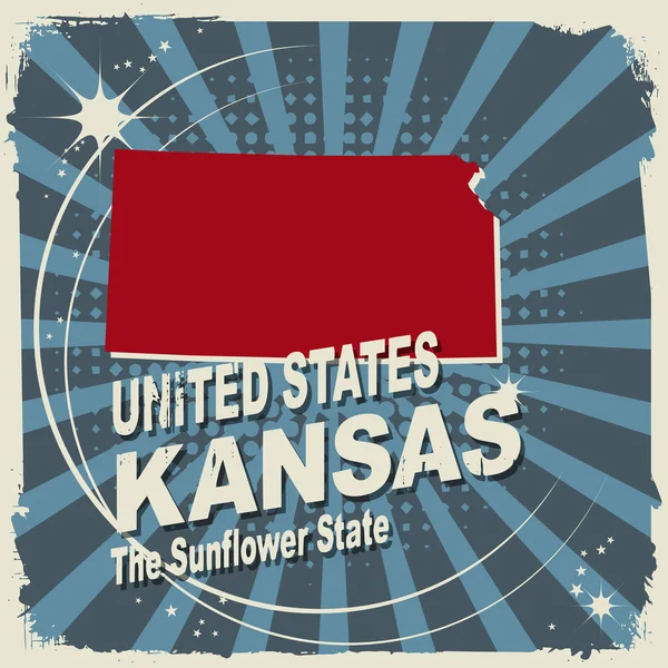 Rótulo abstrato com nome e mapa de Kansas —  Vetores de Stock
