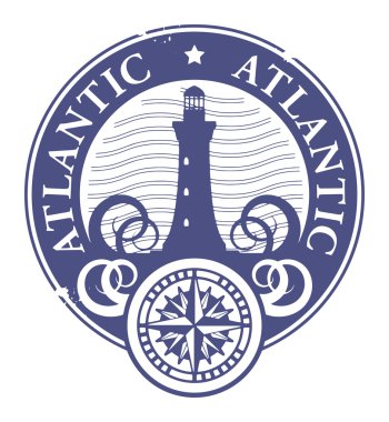 Grunge lastik damgası veya kelime Atlantik etiketi