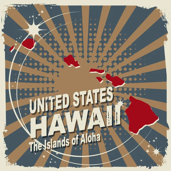 Abstraktní štítek s názvem a mapa hawaii — Stockový vektor