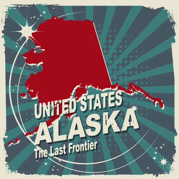 Абстрактная этикетка с названием и картой Аляски — стоковый вектор