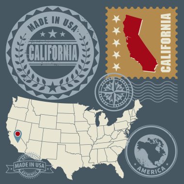Abstract post stamps set California, USA