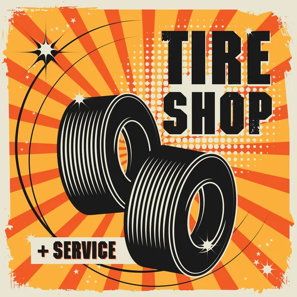 Abstract label with wheel and the words Tire shop — Stock Vector