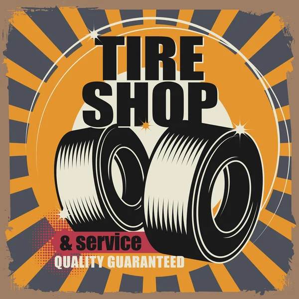 Étiquette abstraite avec roue et les mots Boutique de pneus — Image vectorielle