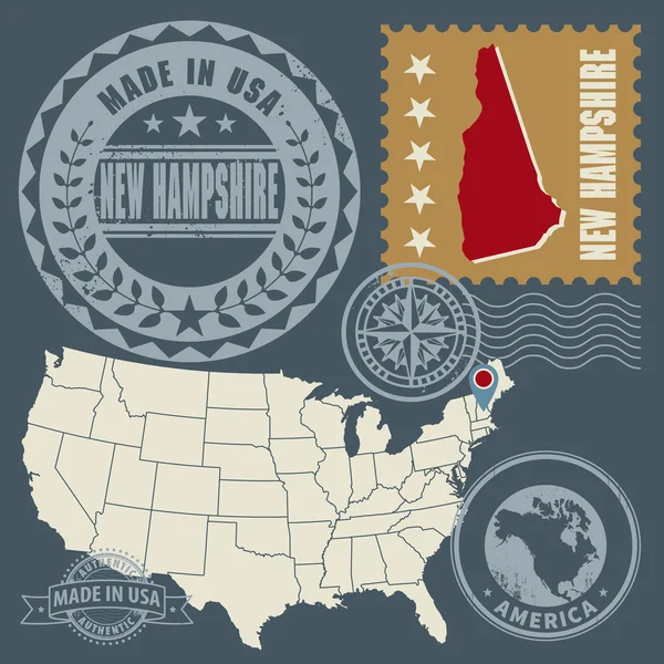 New hampshire, ABD soyut posta pulları ayarla — Stok Vektör