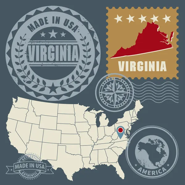 Set francobolli astratti Virginia, Stati Uniti d'America — Vettoriale Stock