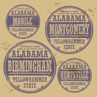 Grunge damgası ile alabama şehirlerin adlarını ayarlama