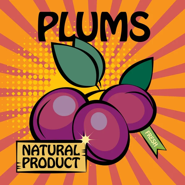 Fruit label, Plums — Stock Vector