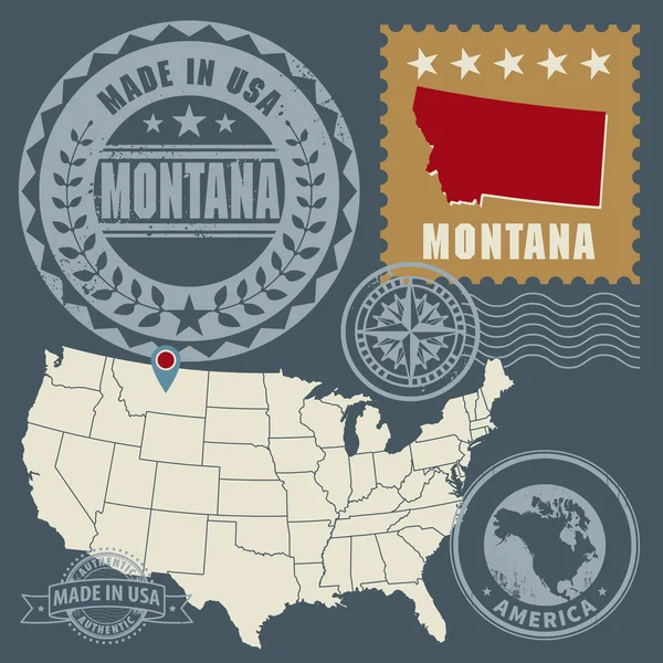 Абстрактный пост с названием и картой Монтана, США — стоковый вектор