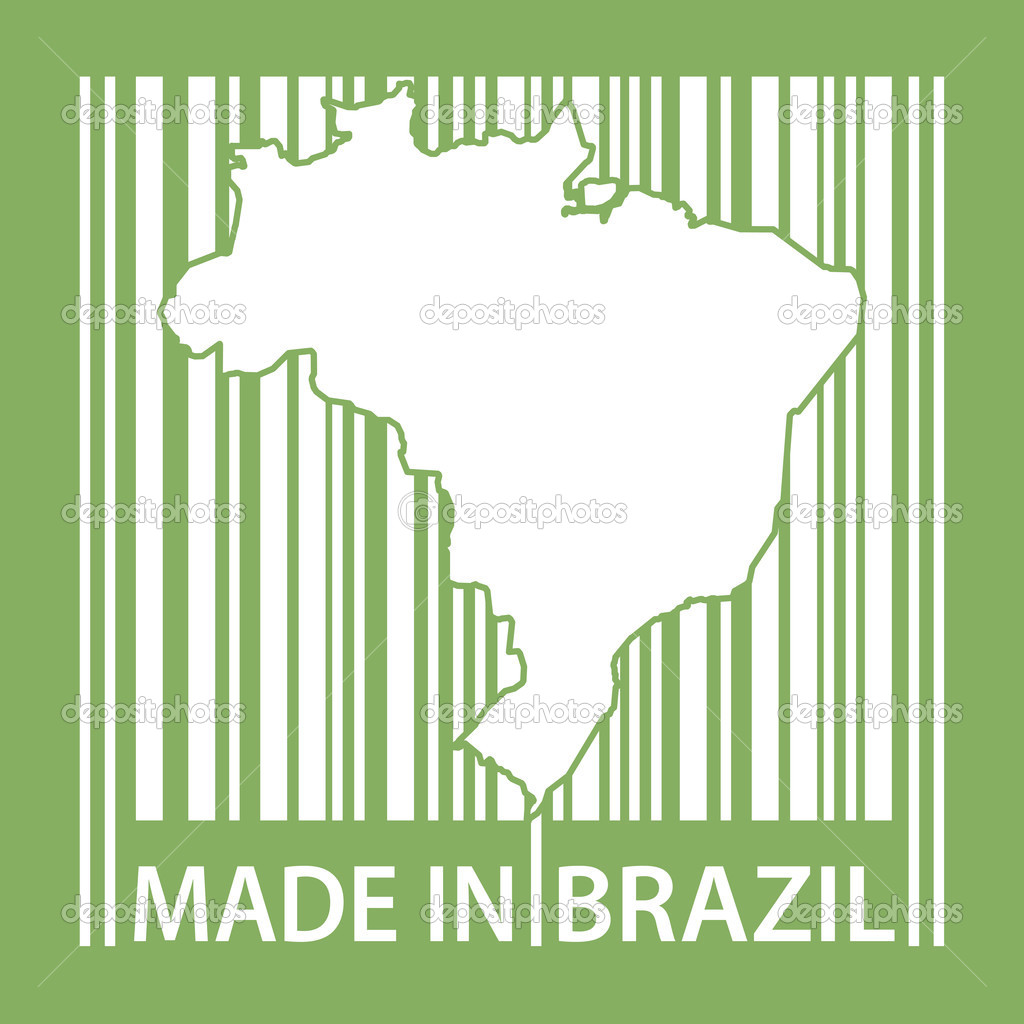 Stamp or label with bar code and text Made in Brazil