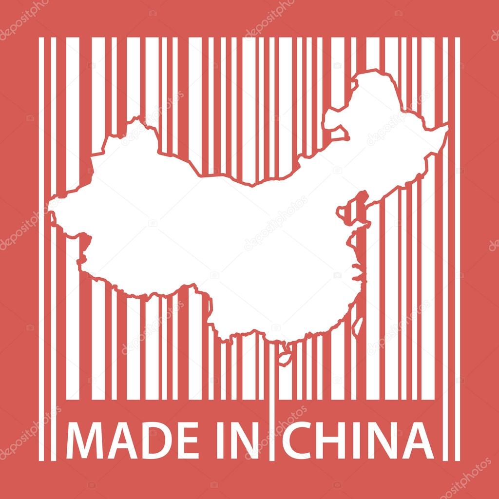 Stamp or label with bar code and text Made in China