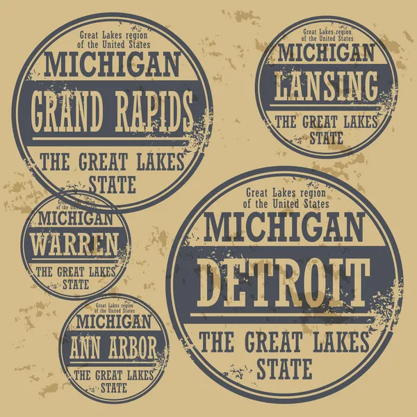 Grunge Rubberstempel van michigan steden — Stockvector