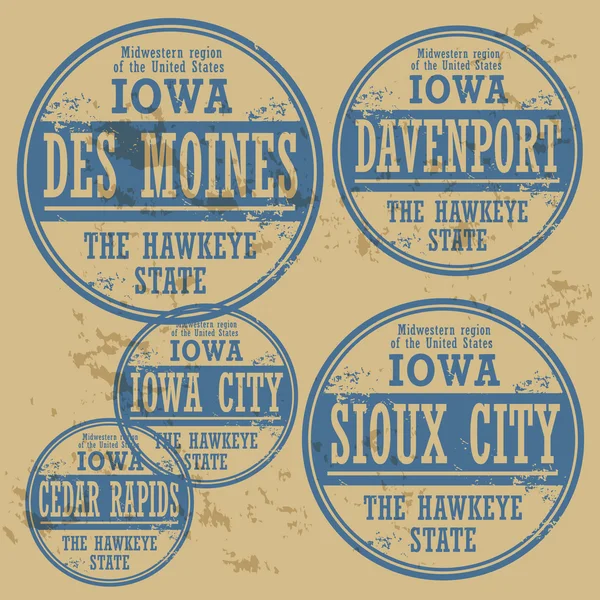 Grunge rubber stamp of Iowa cities — Stock Vector