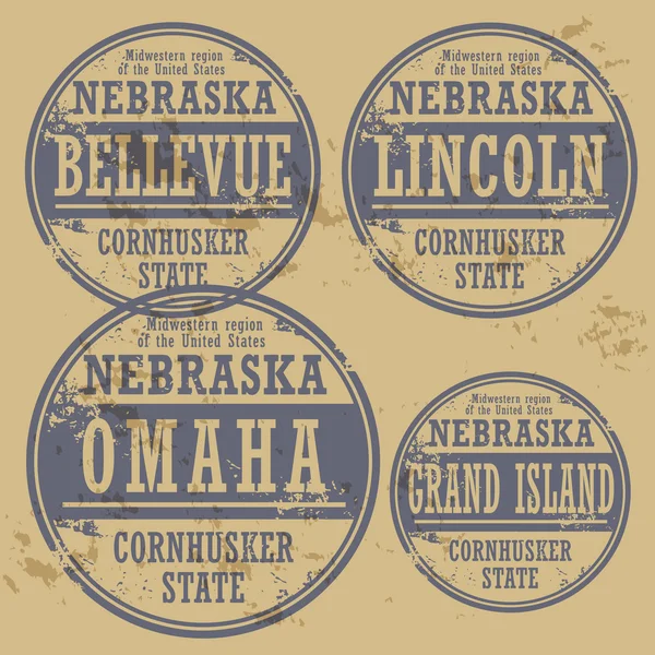 Francobolli delle città del Nebraska — Vettoriale Stock