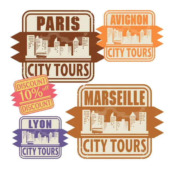 Grunge-Stempelset mit Namen französischer Städte — Stockvektor