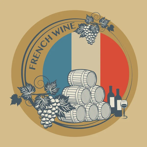 Francobollo o etichetta con la dicitura Vino francese — Vettoriale Stock