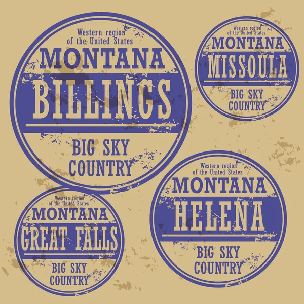 Conjunto de carimbos de borracha Grunge com nomes das cidades de Montana — Vetor de Stock