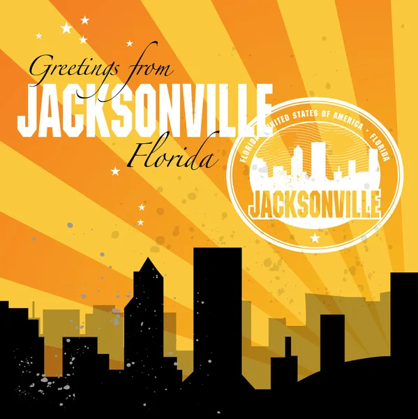 Carte postale vintage avec nom de Floride, Jacksonville — Image vectorielle
