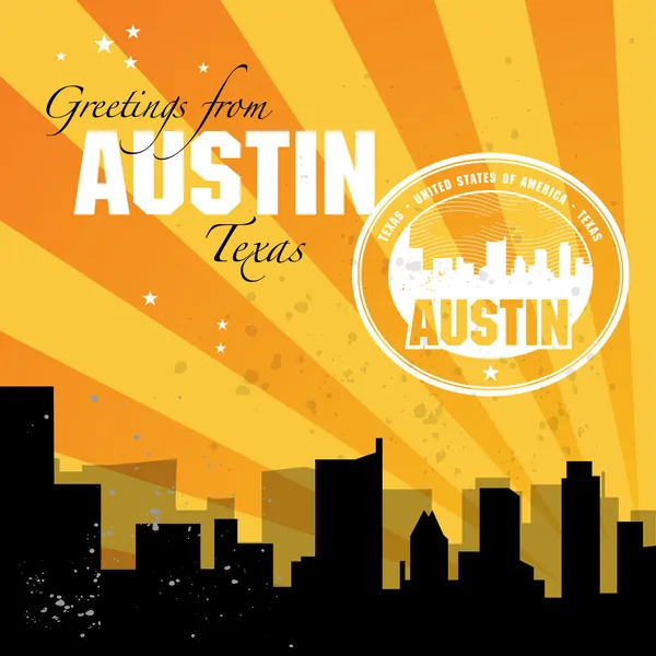 Cartão postal vintage com nome de Texas, Austin — Vetor de Stock