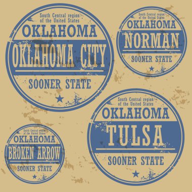 Grunge damgası ile oklahoma şehirlerin adlarını ayarlama