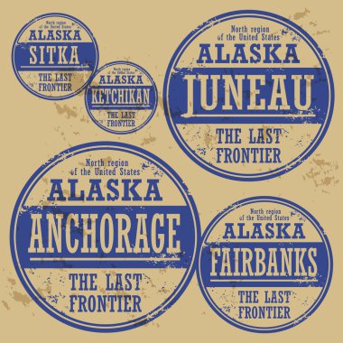 Grunge damgası ile alaska şehirlerin adlarını ayarlama