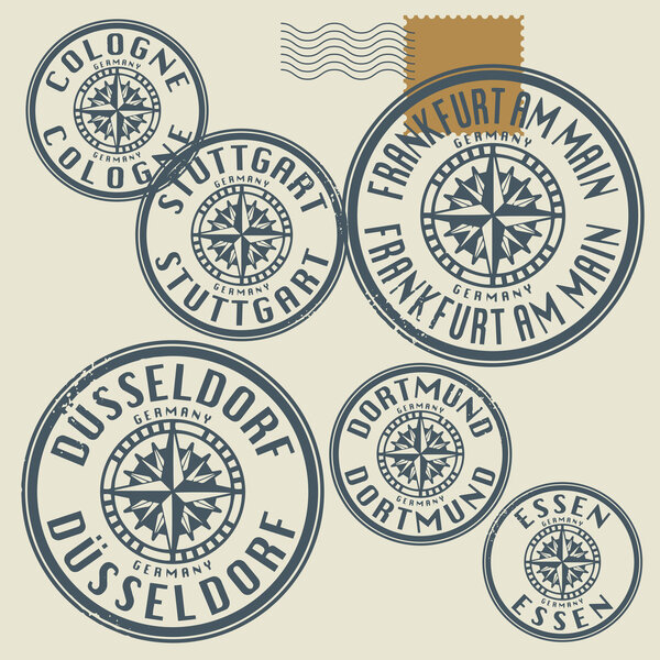 Grunge rubber stamp set with names of Germany cities