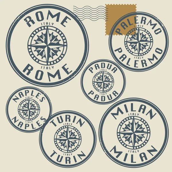 Conjunto de sellos de goma Grunge con nombres de ciudades de Italia — Vector de stock