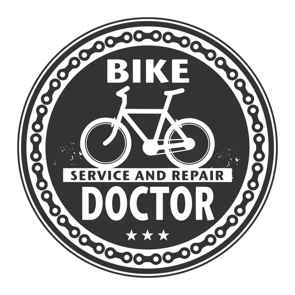 Etiqueta o sello con texto Bike Doctor, Servicio y Reparación — Vector de stock