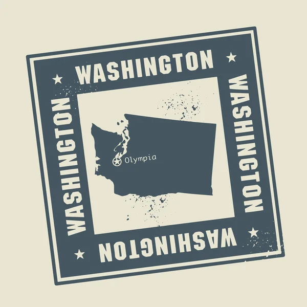 Briefmarke mit Namen und Landkarte von Washington, USA — Stockvektor