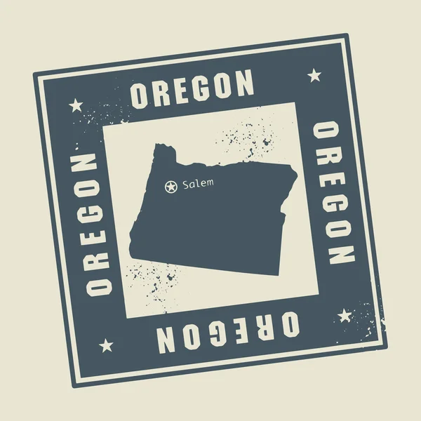 Timbre avec le nom et la carte de Oregon, USA — Image vectorielle