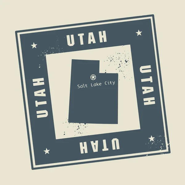 Sello con nombre y mapa de Utah, Estados Unidos — Vector de stock