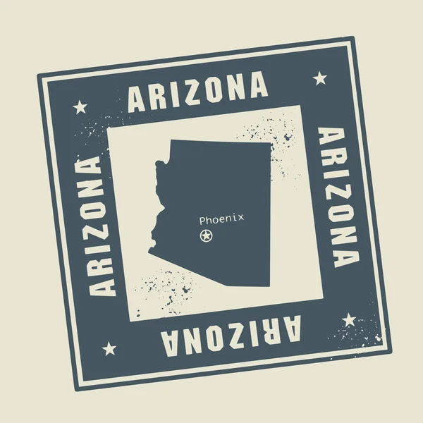 Timbre avec le nom et la carte de Arizona, USA — Image vectorielle