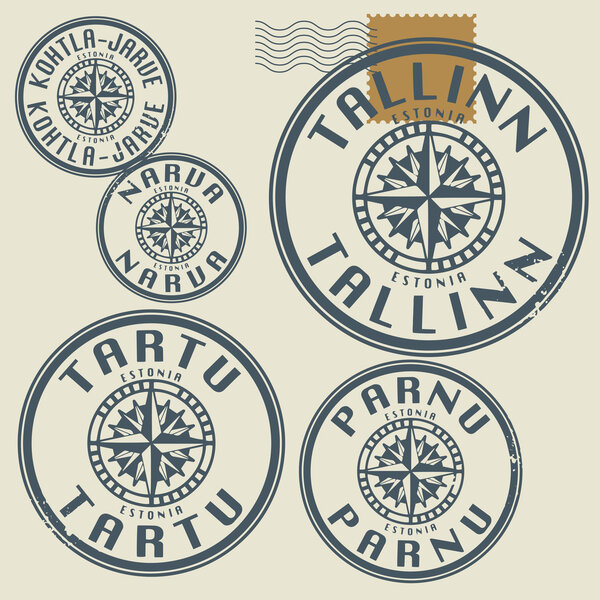 Stamp set with names of Estonian cities