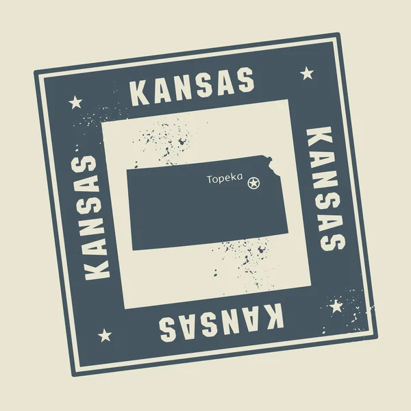 Stamp with name and map of Kansas, USA — Stock Vector