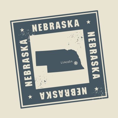 Grunge lastik damga adı ve nebraska, ABD Haritası