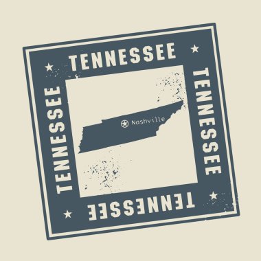 Grunge lastik damga adı ve tennessee, ABD Haritası