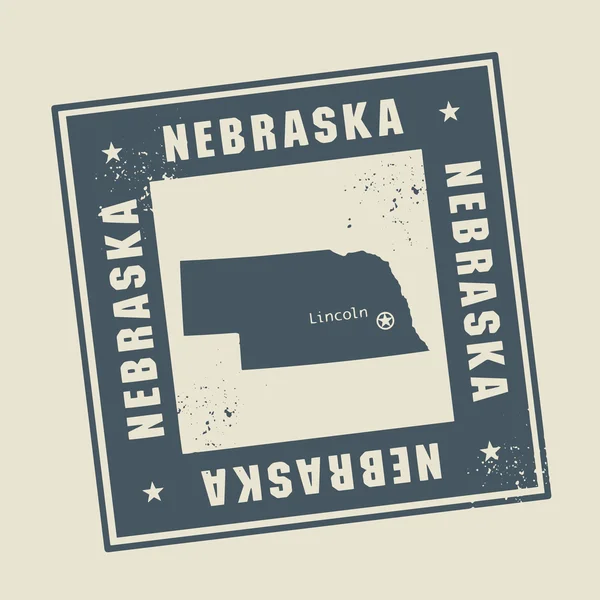Grunge 橡皮戳详细名称和美国内布拉斯加州的地图 — 图库矢量图片