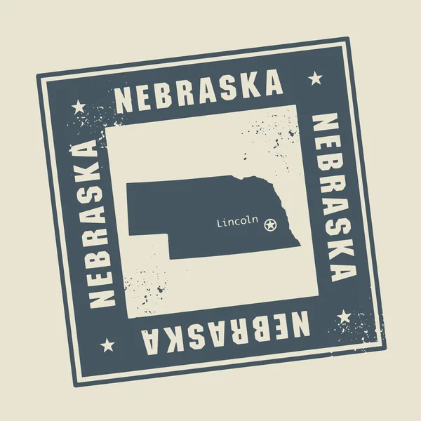 Granica pieczątka z nazwy i mapa nebraska, Stany Zjednoczone Ameryki — Wektor stockowy