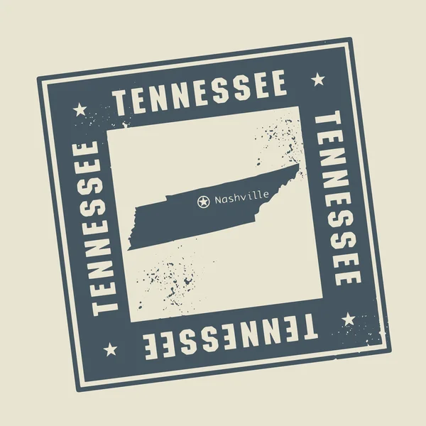 Sello de goma grunge con nombre y mapa de Tennessee, EE.UU. — Vector de stock