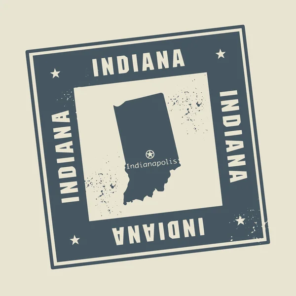 Sello con nombre y mapa de Indiana — Archivo Imágenes Vectoriales