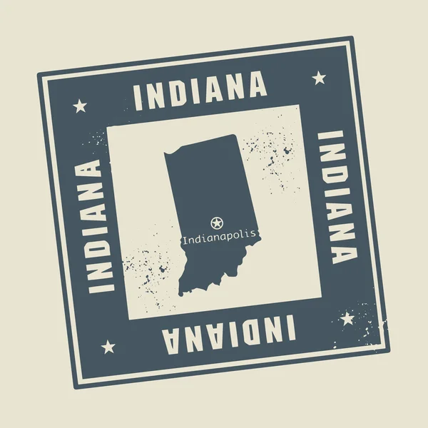 Stempel met naam en kaart van indiana — Stockvector