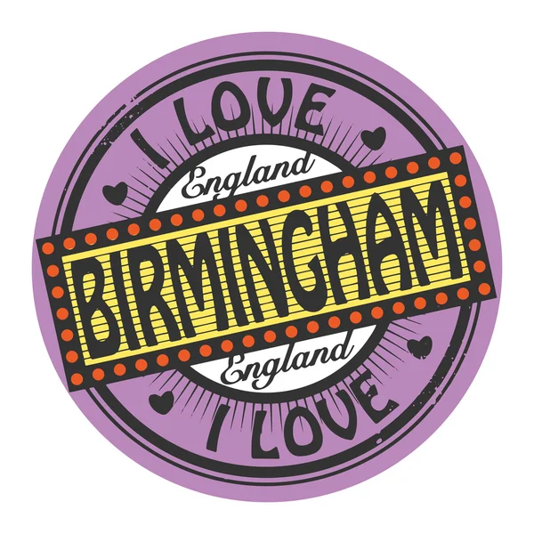 Grunge timbro a colori con testo I Love Birmingham inside — Vettoriale Stock