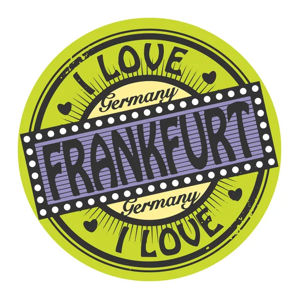 Grunge kleur stempel met tekst die ik hou van frankfurt binnen — Stockvector