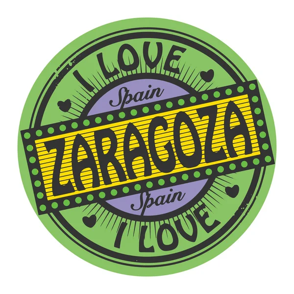 Цветная марка с надписью I Love Zaragoza внутри — стоковый вектор