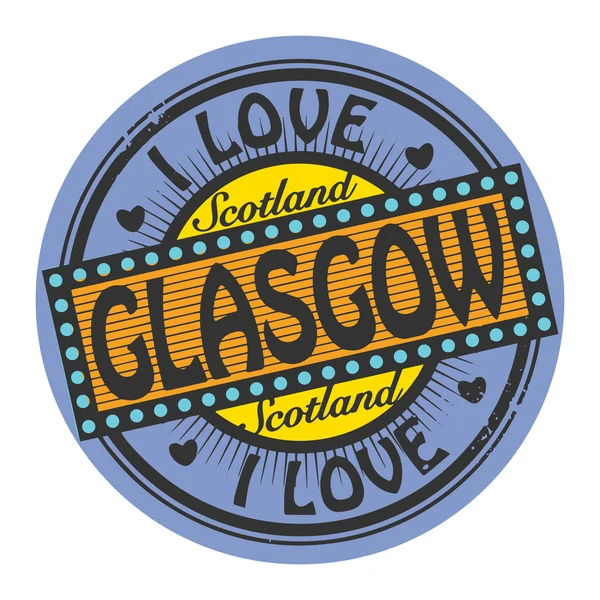 Grunge color stamp with text I Love Glasgow inside — Stock Vector