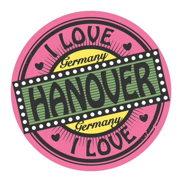 Grunge timbre couleur avec texte I Love Hanover à l'intérieur — Image vectorielle